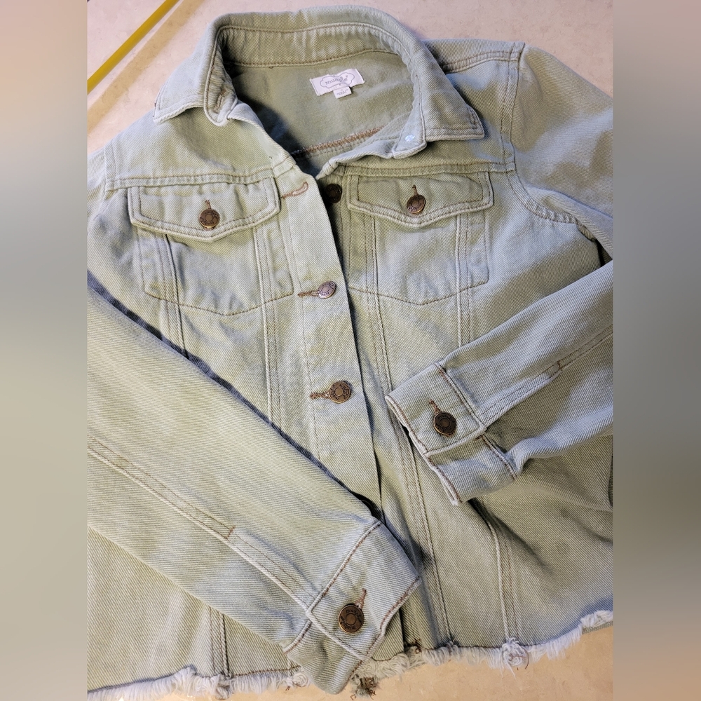 MudPie women size sm denim jacket-light sage green